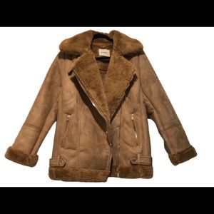 Stradivarius Tan Aviator / Shearling Jacket